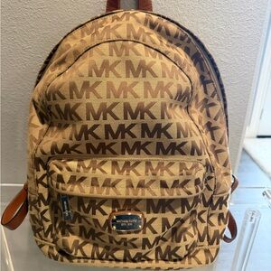 Michael Kors Brown Tan MK Logo Backpack